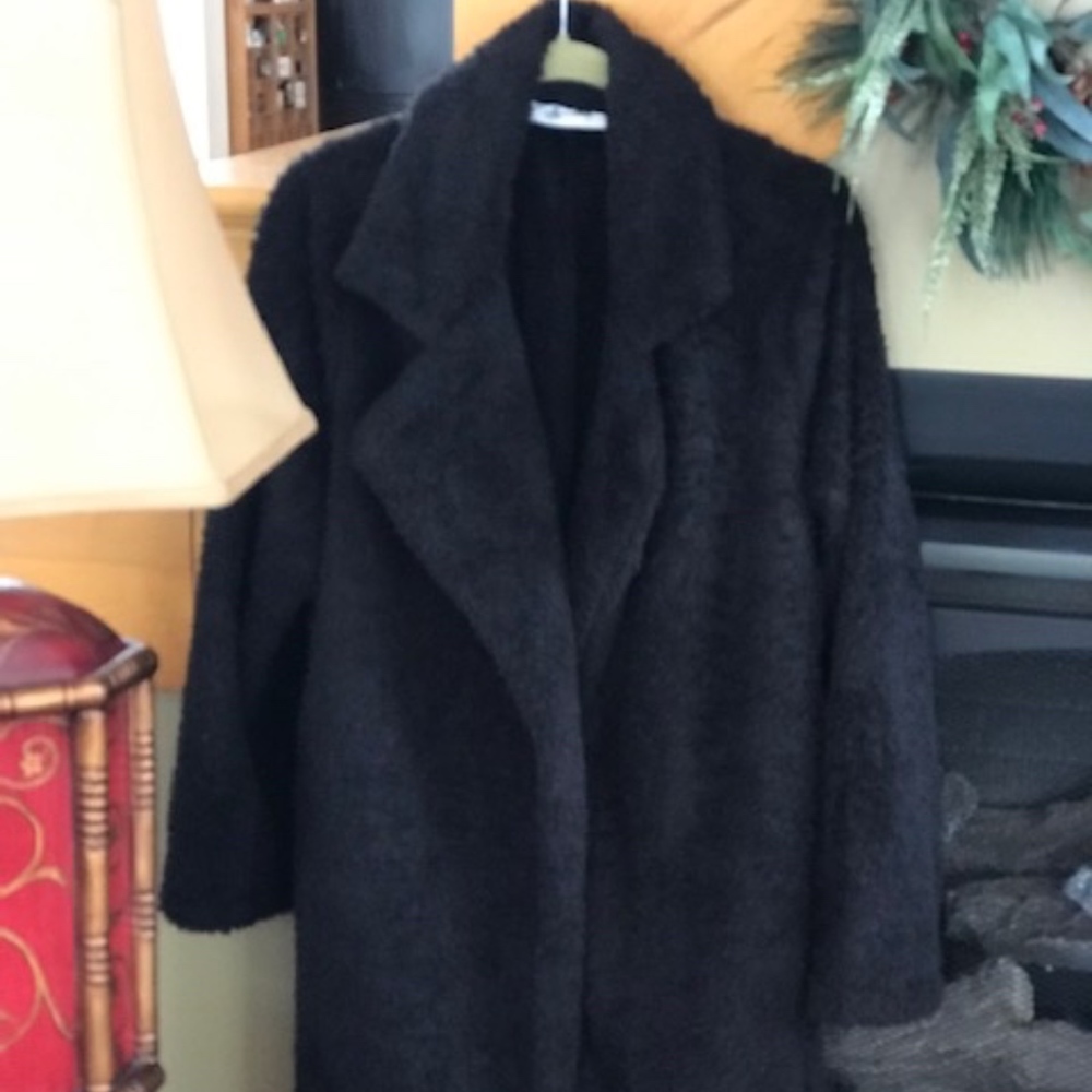 Black Fuzzy Fleece Coat